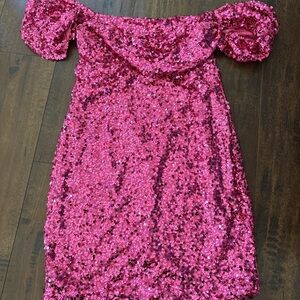 Hello Molly Pink Sequin Off The Shoulder Dress
